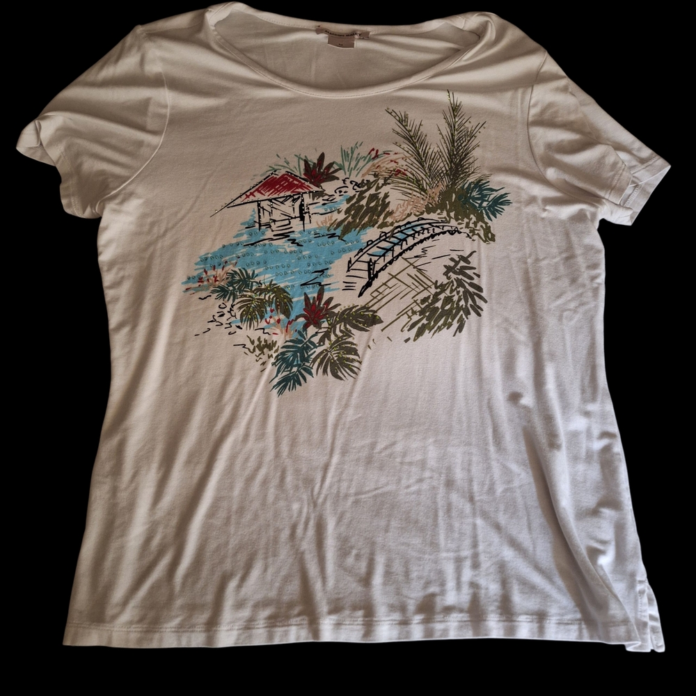 Allison Daley Embellished Garden Scene Graphic Top - Size Medium
